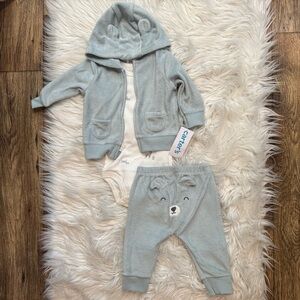 NWT Carter’s 3 Pc Bear Hoodie Pants Bodysuit Outfit Baby Boy Blue Set Size 6M